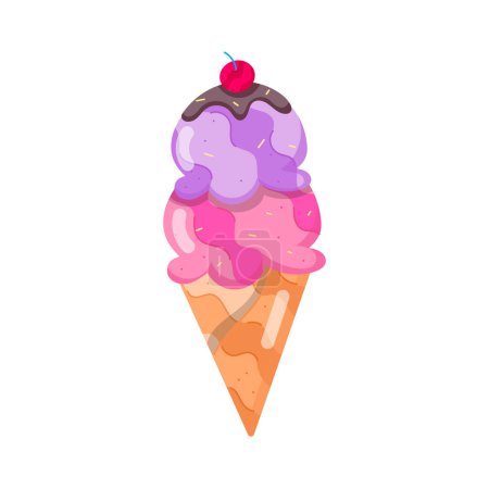 Téléchargez les illustrations : Délicieux cône de crème glacée, illustration vectorielle - en licence libre de droit