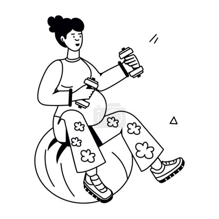 Téléchargez les illustrations : Femme enceinte attend sur boule, illustration vectorielle - en licence libre de droit