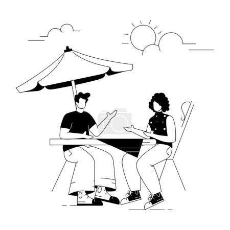 Foto de Pareja sentada en la playa en el tiempo de verano, vector de ilustración - Imagen libre de derechos