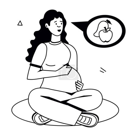 Téléchargez les illustrations : Pregnant woman thinks about fruits, maternity theme, vector illustration - en licence libre de droit
