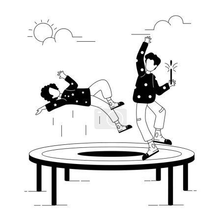Téléchargez les illustrations : Deux enfants sautent sur des trampolines, illustration vectorielle - en licence libre de droit