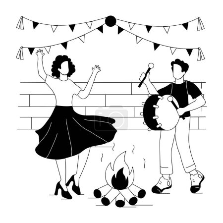 Illustration for Couple with drum and flags celebrating, vector illustration design - Royalty Free Image