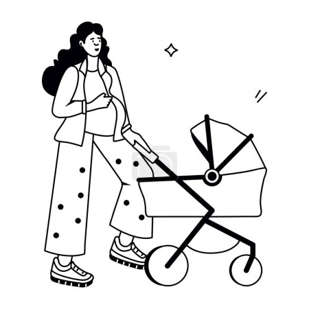 Foto de Madre embarazada con cochecito de bebé, ilustración vectorial - Imagen libre de derechos