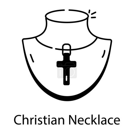 Téléchargez les illustrations : Collier avec croix chrétienne. christian cross. icône du collier chrétien. illustration vectorielle - en licence libre de droit