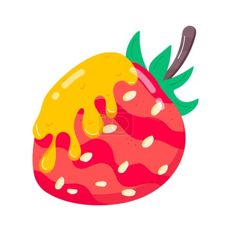 Téléchargez les illustrations : Vecteur, fraise colorée avec sirop sur fond blanc - en licence libre de droit