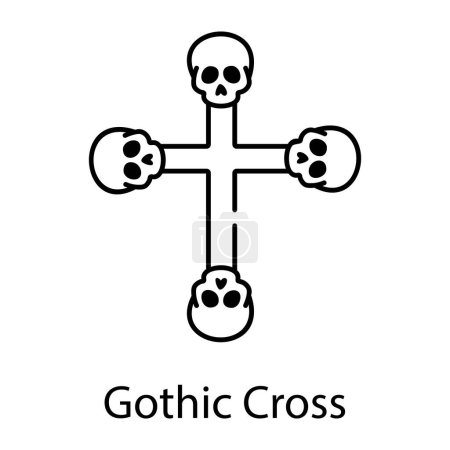 Téléchargez les illustrations : Dessin vectoriel de croix avec symbole crânes. icône web de l'icône vectorielle croisée pour web. - en licence libre de droit