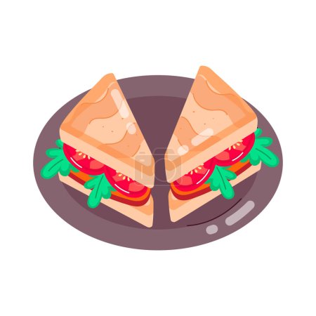 Téléchargez les illustrations : Sandwich savoureux et frais, vecteur de dessin animé - en licence libre de droit