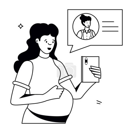 Téléchargez les illustrations : Femme enceinte sur appel vidéo avec médecin, illustration vectorielle - en licence libre de droit