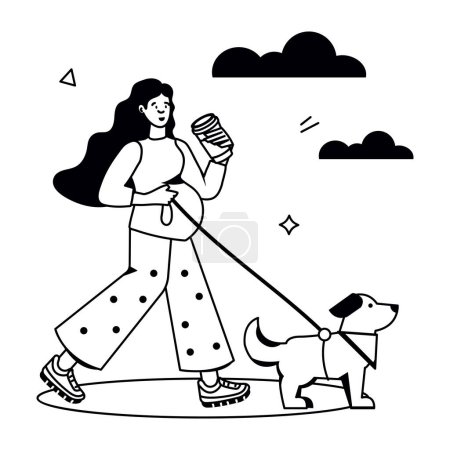 Foto de Pregnant woman walking with dog on white background - Imagen libre de derechos
