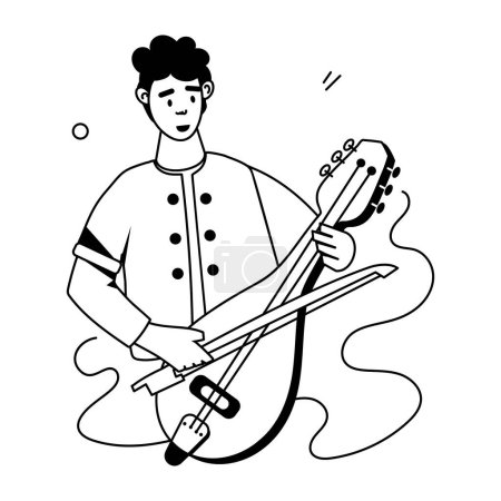 Illustration for Young boy with an old musical instrument vector - Royalty Free Image