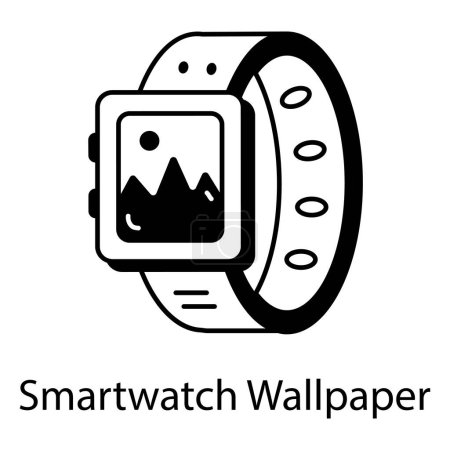 Téléchargez les illustrations : Smartwatch avec paysage de montagne sur l'icône de l'écran, illustration vectorielle - en licence libre de droit