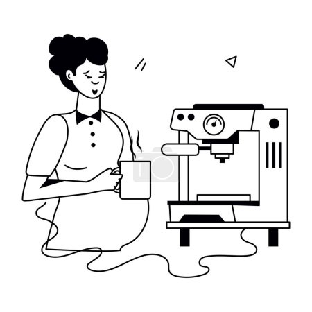Foto de Mujer con máquina de café en la máquina de café vector ilustración diseño gráfico - Imagen libre de derechos