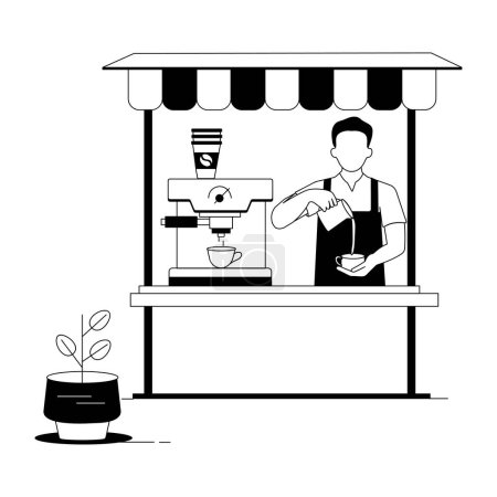 Foto de Barista hombre con máquina de café haciendo café vector ilustración diseño gráfico - Imagen libre de derechos