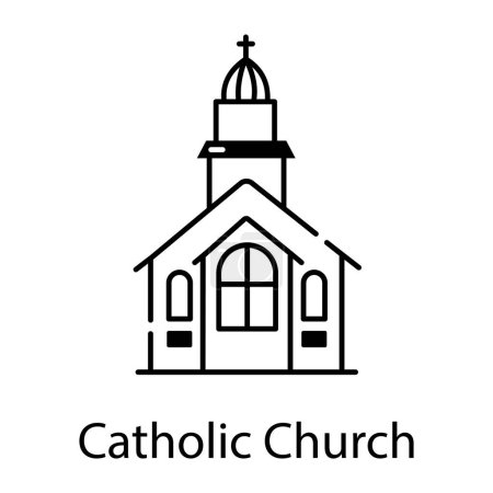 Téléchargez les illustrations : Illustration vectorielle d'icône d'église catholique - en licence libre de droit