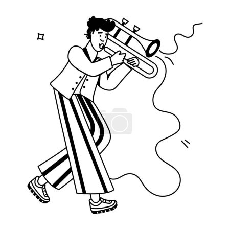 Foto de Young man playing trumpet cartoon illustration - Imagen libre de derechos