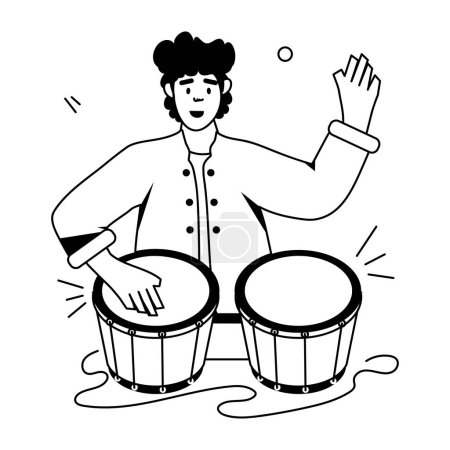 Téléchargez les illustrations : Jeune musicien masculin jouant de la batterie, illustration vectorielle - en licence libre de droit