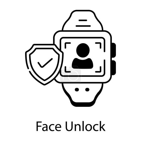 Foto de Reconocimiento facial e icono de smartwatch en diseño plano - Imagen libre de derechos