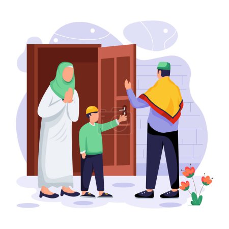 muslim family flat illustration. vector flat illustration