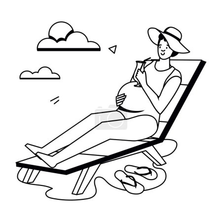 Illustration for Happy young pregnant woman on beach chair vector illustration design - Royalty Free Image