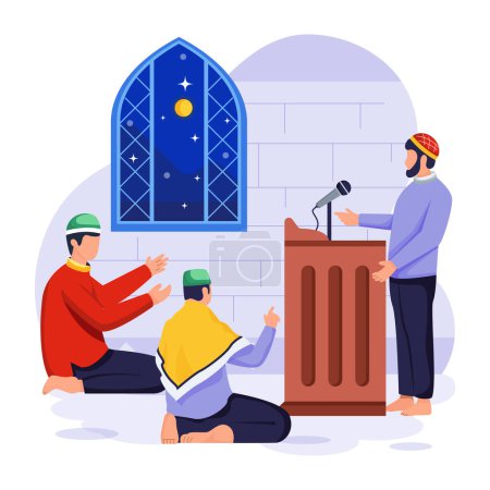 Illustration for Holy Muslim men in mosque icon in vector. - Royalty Free Image