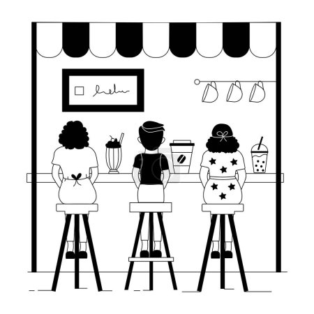 Téléchargez les illustrations : Personnes au comptoir restaurant boisson caféine boissons illustration vectorielle graphisme - en licence libre de droit