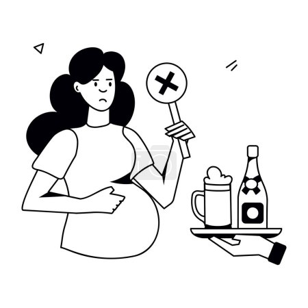 Téléchargez les illustrations : Femme avec un stop, pas d'alcool - en licence libre de droit