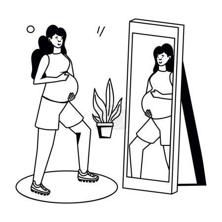 Téléchargez les illustrations : Femme enceinte noir et blanc - en licence libre de droit