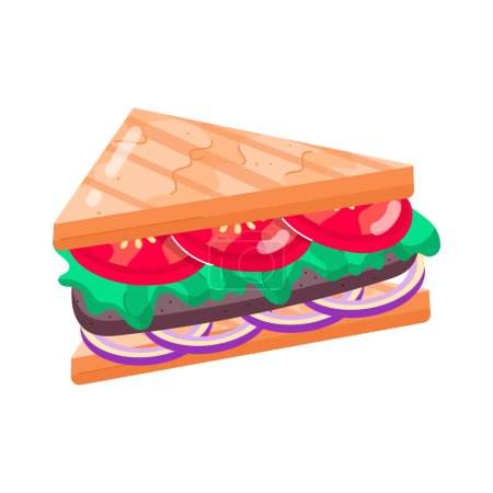 Téléchargez les illustrations : Illustration vectorielle d'un délicieux sandwich sur fond isolé. - en licence libre de droit