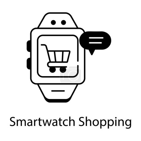 Foto de Reloj inteligente con carrito de compras en el icono de la pantalla en el diseño de línea. - Imagen libre de derechos