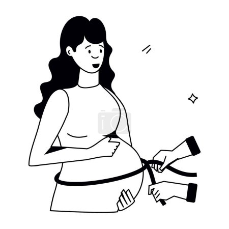 Téléchargez les illustrations : Femme enceinte mesurant son ventre, vecteur - en licence libre de droit