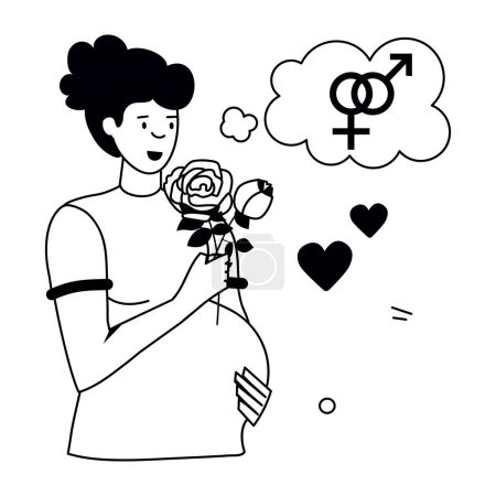 Foto de Mujer embarazada con rosa y corazones, ilustración vectorial - Imagen libre de derechos