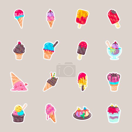 Téléchargez les illustrations : Jeu d'autocollants crème glacée - en licence libre de droit