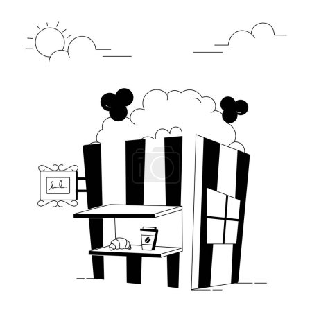 Téléchargez les illustrations : Modern Street Cafe Illustration linéaire - en licence libre de droit