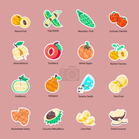 Modern Exotic Fruits Flat Stickers