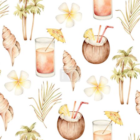Téléchargez les photos : Cocktail d'été aquarelle, tropical, hawaii, vacances, vacances, fête, motif sans couture. - en image libre de droit