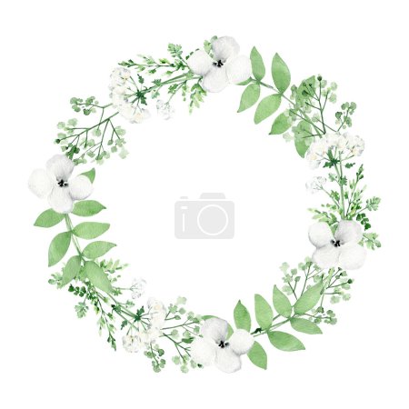 Foto de Acuarela hierbas guirnalda.Herbal frame.Floral redondo frame.Meadow flora.Hand dibujado flores silvestres - Imagen libre de derechos