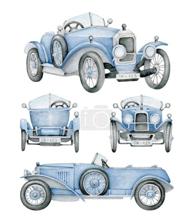 Photo for Retro car.Vintage auto.Antique transport.Hand drawn vintage car front and side view.Old car model - Royalty Free Image