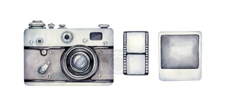 Photo for Watercolor vintage camera. hand drawing on white background - Royalty Free Image