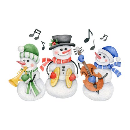Foto de Muñeco de nieve de Navidad con un muñeco de nieve, instrumentos de música.Salvavidas con instrumentos musicales.Orchestra.Festival de música. - Imagen libre de derechos