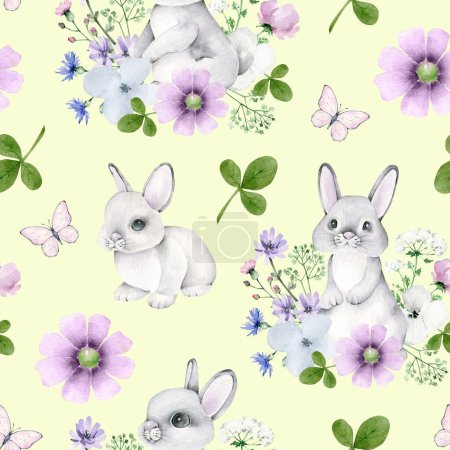 Photo for Seamless pattern. watercolor illustration with cute bunny. - Royalty Free Image