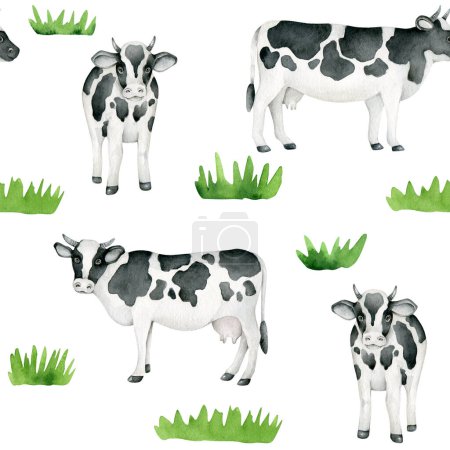 Téléchargez les photos : Motif de vache. Animaux de la ferme. Aquarelle vache. Vaches et herbe.. - en image libre de droit
