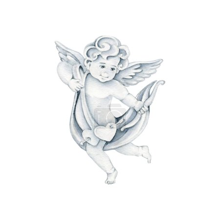 Téléchargez les photos : Aquarelle ange Cupidon dans vintage style.Romantic concept. - en image libre de droit