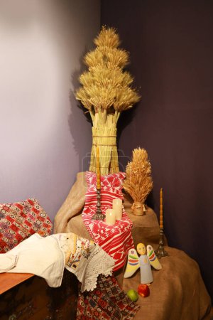 Photo for Didukh is a Ukrainian Christmas decoration made of ears of corn - Royalty Free Image