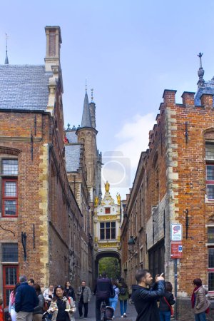 Photo for Arch of building of the Brugse Vrije (Liberty of Bruges) - Renaissance Hall on Burg Square in Brugge, Belgium - Royalty Free Image