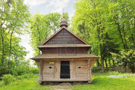 Chapel (from the village of Yalynkuvate, Lviv region) in skansen Museum of Folk Architecture and Life "Shevchenkivskyi Grove" in Lviv, Ukraine