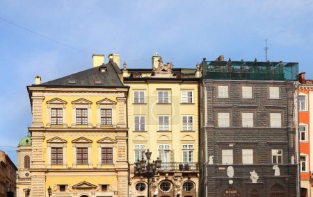 Photo for Palazzo Bandinelli, Palace Kornyakt and  Ubaldini Palace at Market Square in Lviv, Ukraine - Royalty Free Image