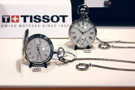 Photo for Swiss watches by Tissot for sale at jewelry display - Royalty Free Image