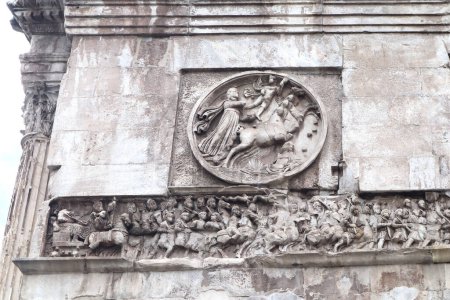 Fragment of Arch of Constantine in Rome, Italy
