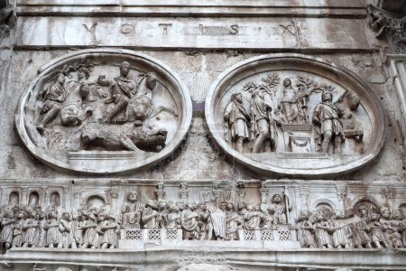 Fragment of Arch of Constantine in Rome, Italy