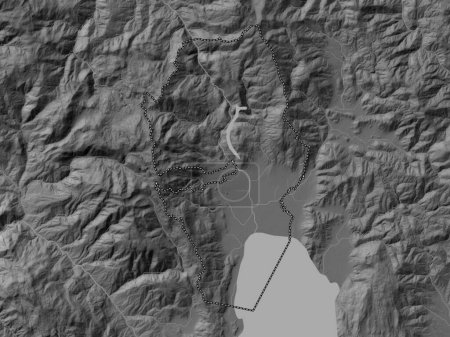 Photo for Struga, municipality of Macedonia. Grayscale elevation map with lakes and rivers - Royalty Free Image